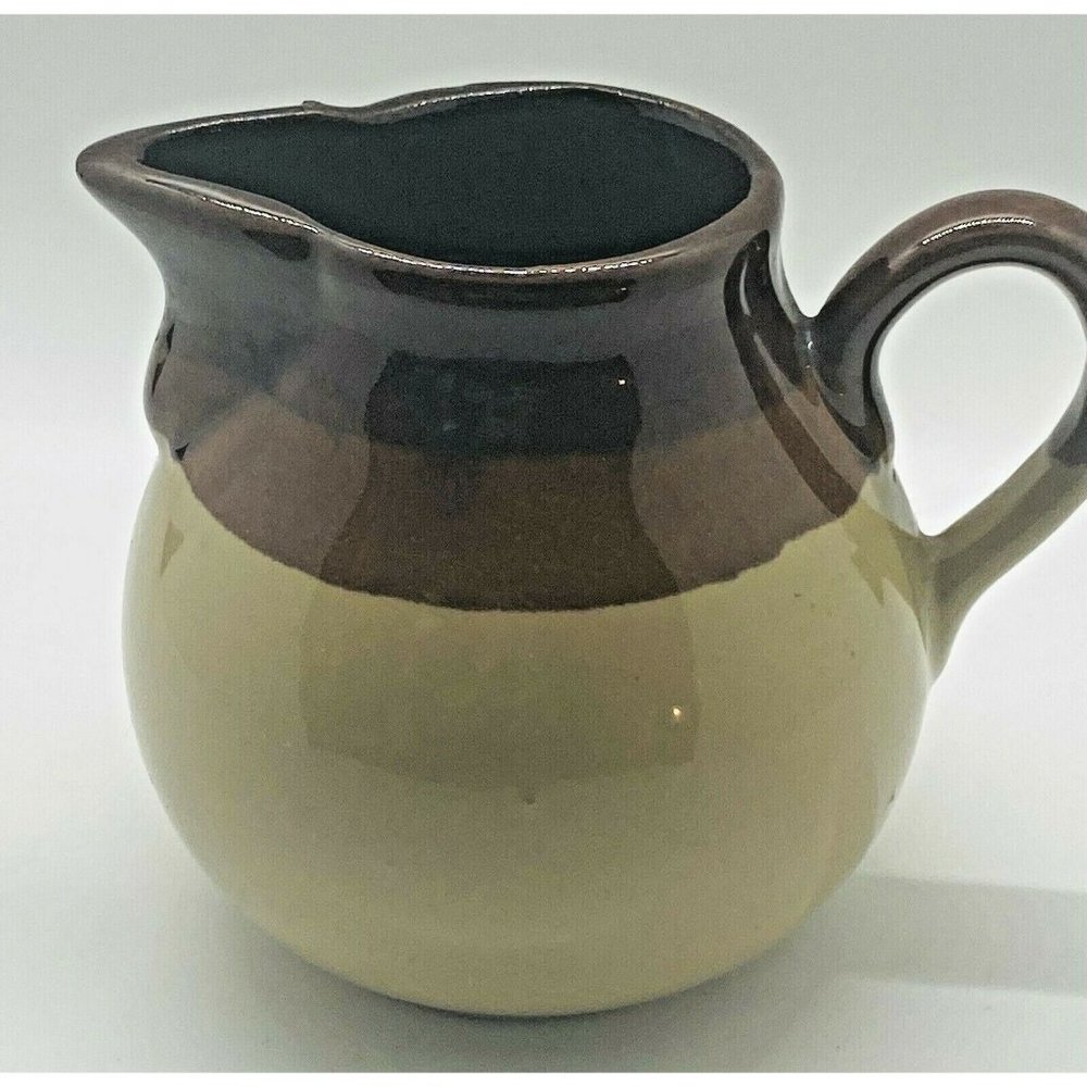 Vintage Brown and Tan Glazed Stoneware Creamer Pit